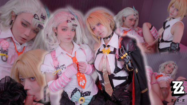 Zenless Zone Zero Sunna & Evelyn Cosplay: Big Boobs Girl Pegging and Boobjobbing Femboy to Cum
