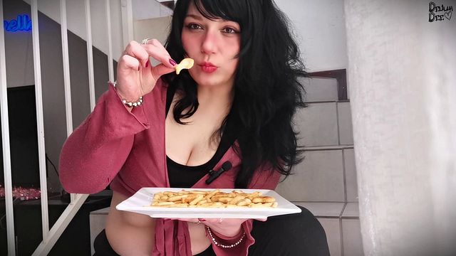 ASMR Mukbang with Cute Alt Goddess Eating Tiny Fish Featuring Burps & Crunchy Sounds